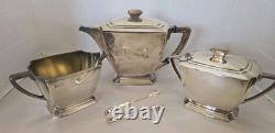Vtg Rogers Bros 1847 Prelude Silverplate Tea Set Pot, Sugar, Creamer & Thongs