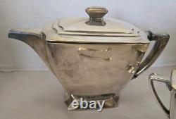 Vtg Rogers Bros 1847 Prelude Silverplate Tea Set Pot, Sugar, Creamer & Thongs