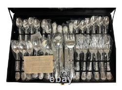 Vtg WM Rogers & Son Flatware Silver Plated 62 Pc. Enchanted Rose Set Never Used