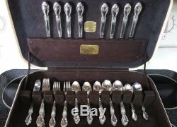 Vtg Wm Rogers & Son Victorian Rose 51 pc Silver Plate Flatware Set and Chest