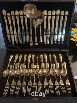 WM Rogers & Son Enchanted Rose Gold Plated Silverware Flatware 50 Pc
