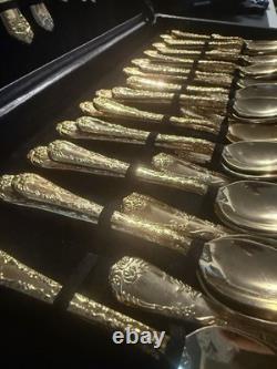 WM Rogers & Son Enchanted Rose Gold Plated Silverware Flatware 50 Pc