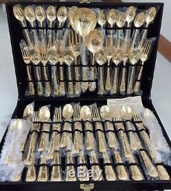 WM Rogers & Son Goldplated Enchanted Rose Flatware Serving Pieces Set For 12 NOS
