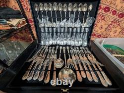 WM Rogers Son Silverplate Silverware Flatware Set Enchanted Rose 51 Pieces