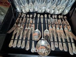 WM Rogers Son Silverplate Silverware Flatware Set Enchanted Rose 51 Pieces