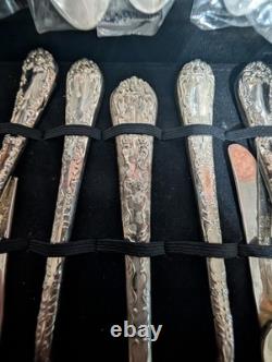 WM Rogers Son Silverplate Silverware Flatware Set Enchanted Rose 51 Pieces