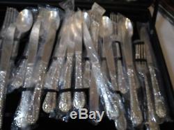 WM. Rogers & Son silverplated flatware set 63 NOS serving pieces enchanted rose