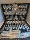 W M Rogers & Son Enchanted Rose Silverplate Flatware Set 51pcs With Case-READ
