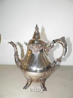 Wallace Baroque Silver Plate Tea Set Coffee & Tea Pot Cream & Sugar