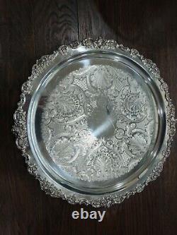 Wallace Baroque Silverplate 16 pc Punch Bowl Set 13 Cups, 21 Tray & Ladle
