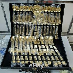 Wb 24k Gold Plated Rogers Flatware Silverware Set 50 Piece Set Table Service