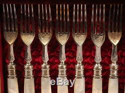 William Beatson&Sons Sheffield Band Mother Pearl Silver Plate Flatware Sterling