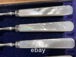 William Hutton & Sons Mother of Pearl Silver Plate Fruit Cutlery 24pc Set C 1913