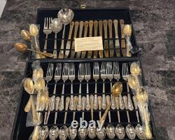 William Rogers and Sons Flatware Silverware Gold Plate Style Set In Box