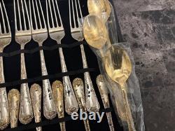 William Rogers and Sons Flatware Silverware Gold Plate Style Set In Box