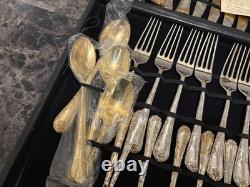 William Rogers and Sons Flatware Silverware Gold Plate Style Set In Box