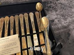 William Rogers and Sons Flatware Silverware Gold Plate Style Set In Box