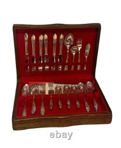 Wm. Rogers 50 Piece silverplate flatware vintage with wooden box