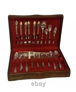 Wm. Rogers 50 Piece silverplate flatware vintage with wooden box