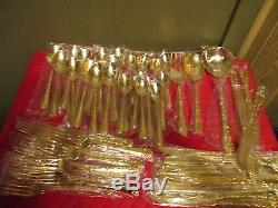 Wm Rogers Gold Colored Silverplate Silverware Set for 12 Rose Pattern