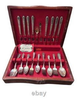Wm Rogers Precious 1957 Silverplate Flatware Set Service for 8 Complete with Box