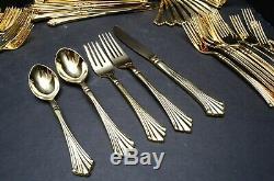 Wm Rogers & Son Gold Plated Royal Plume Flatware Set 62 pc svs for 12 silverware