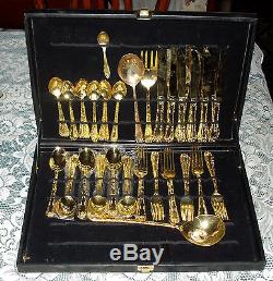 Wm Rogers & Son Golden Enchanted Rose Flatware Set for 12 with box Never Used 50pc