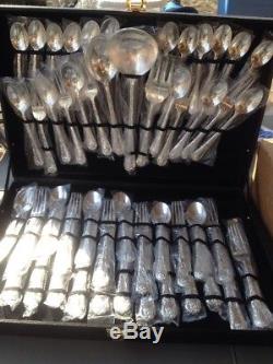 Wm. Rogers & Son Silver Plate Enchanted Rose Flatware Set 63 pc. Service For 12