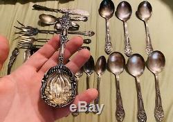 Wow! 22 Piece STERLING SILVER & Silver Plate Flatware LOT Forks Spoons Knife Set